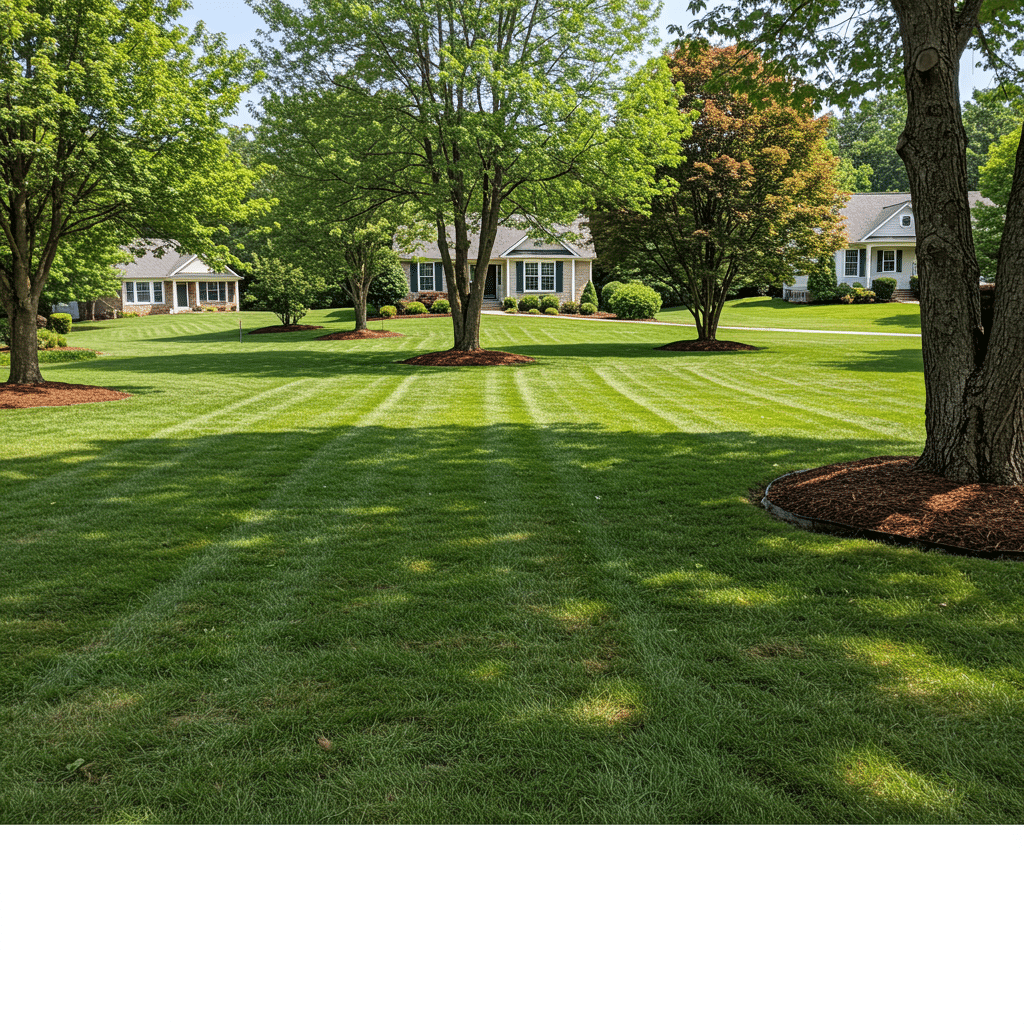 Lush weed-free lawn and landscaped front yard in Crestwood, KY, highlighting healthy grass and professional lawn care services near 3500 Mattingly Rd Buckner KY 40010